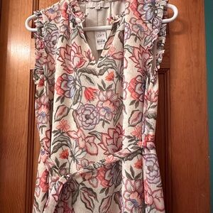 LOFT Floral Dress with Ruffle Sleeves